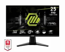 Monitor Msi Mag 255xfv, 24.5 Pulgadas, 1920x1080, 250hz Oc, 0.5ms, 1/dp, 2/hdmi, Negro